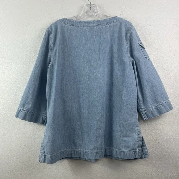 Y2K Lauren Ralph Lauren Chambray Lace Up Top Coastal Western Denim Utility Large - Picture 6 of 9